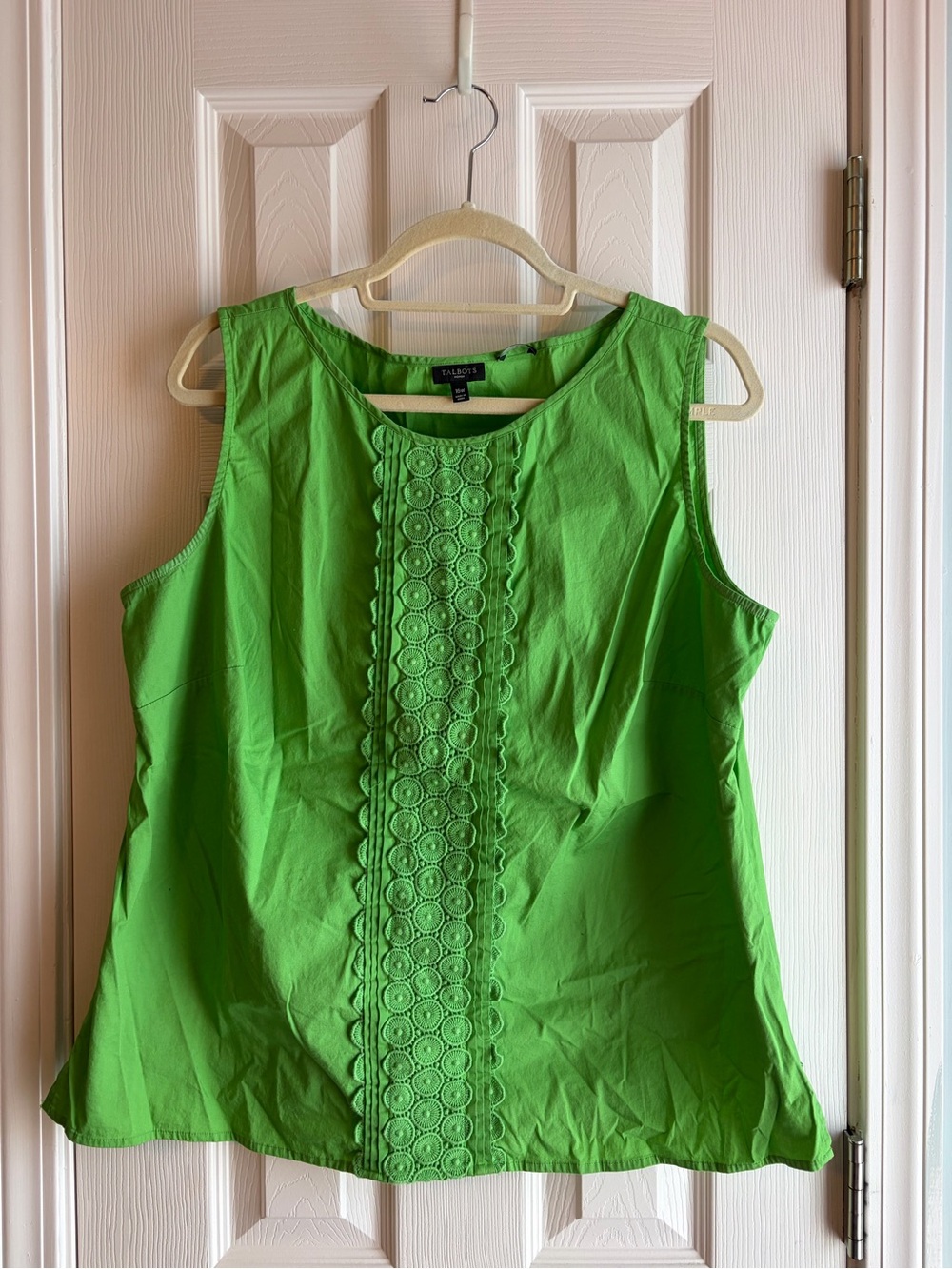 Talbots Bright Green Sleeveless Eyelet-Trim Cotton Blouse